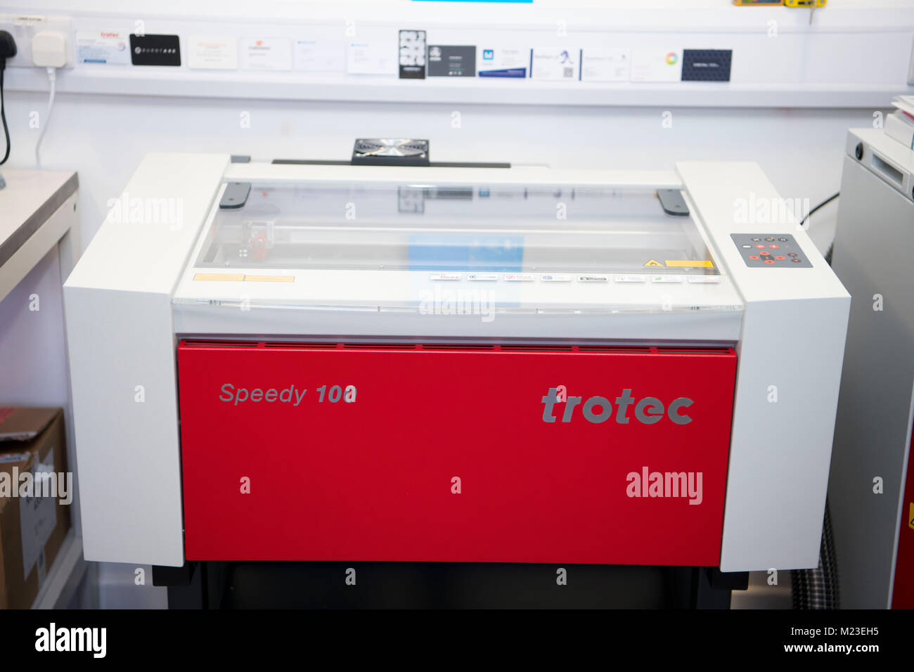 A Trotec Speedy 100 Laser Cutting/Engraving Machine seen in a laboratory  workshop Stock Photo - Alamy