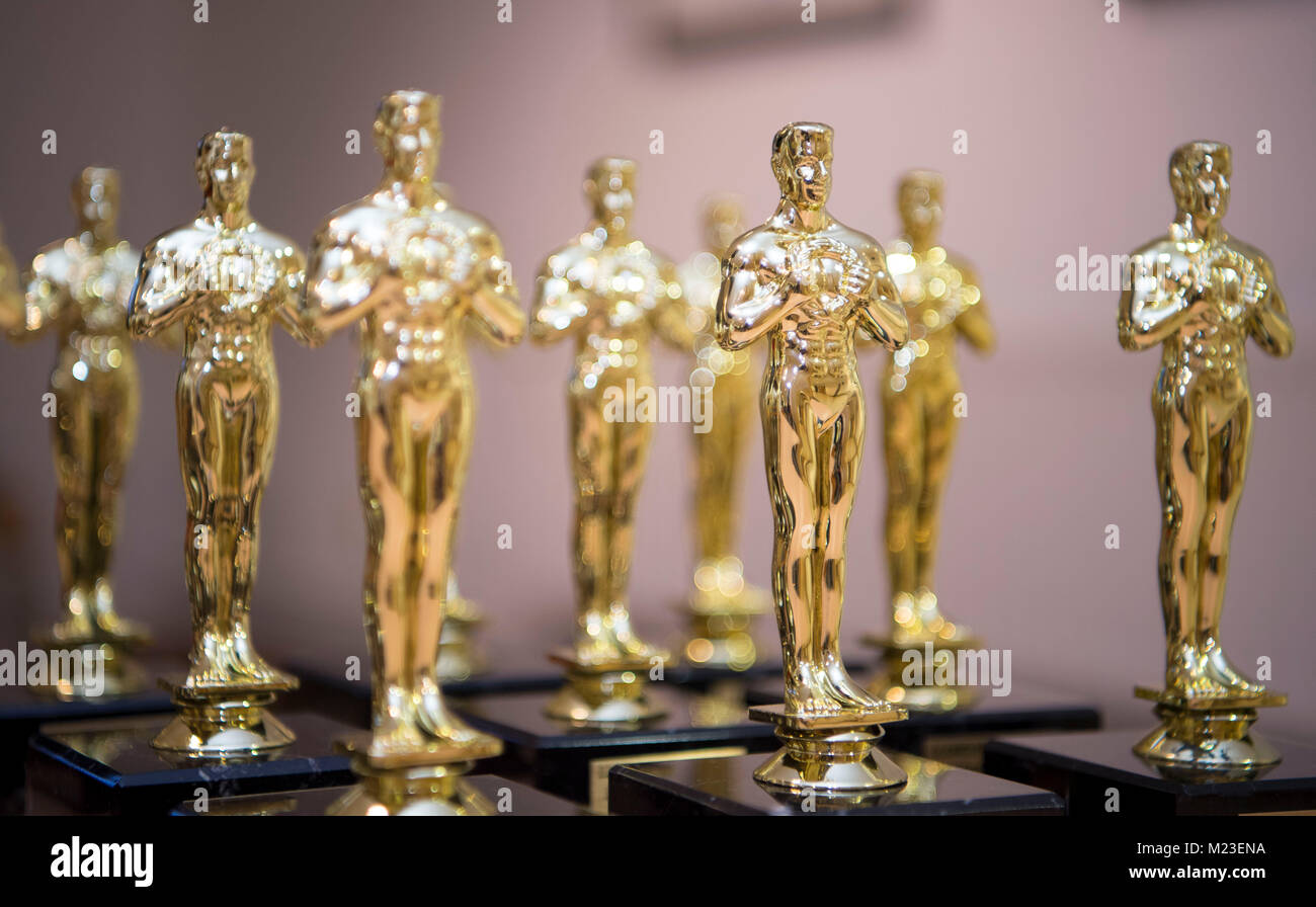 Golden Oscars imitation seen during an award ceremony. Stock Photo