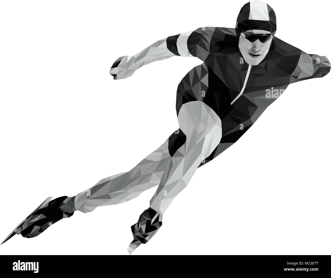 athlete skater in speed skating black and white low poly Stock Vector