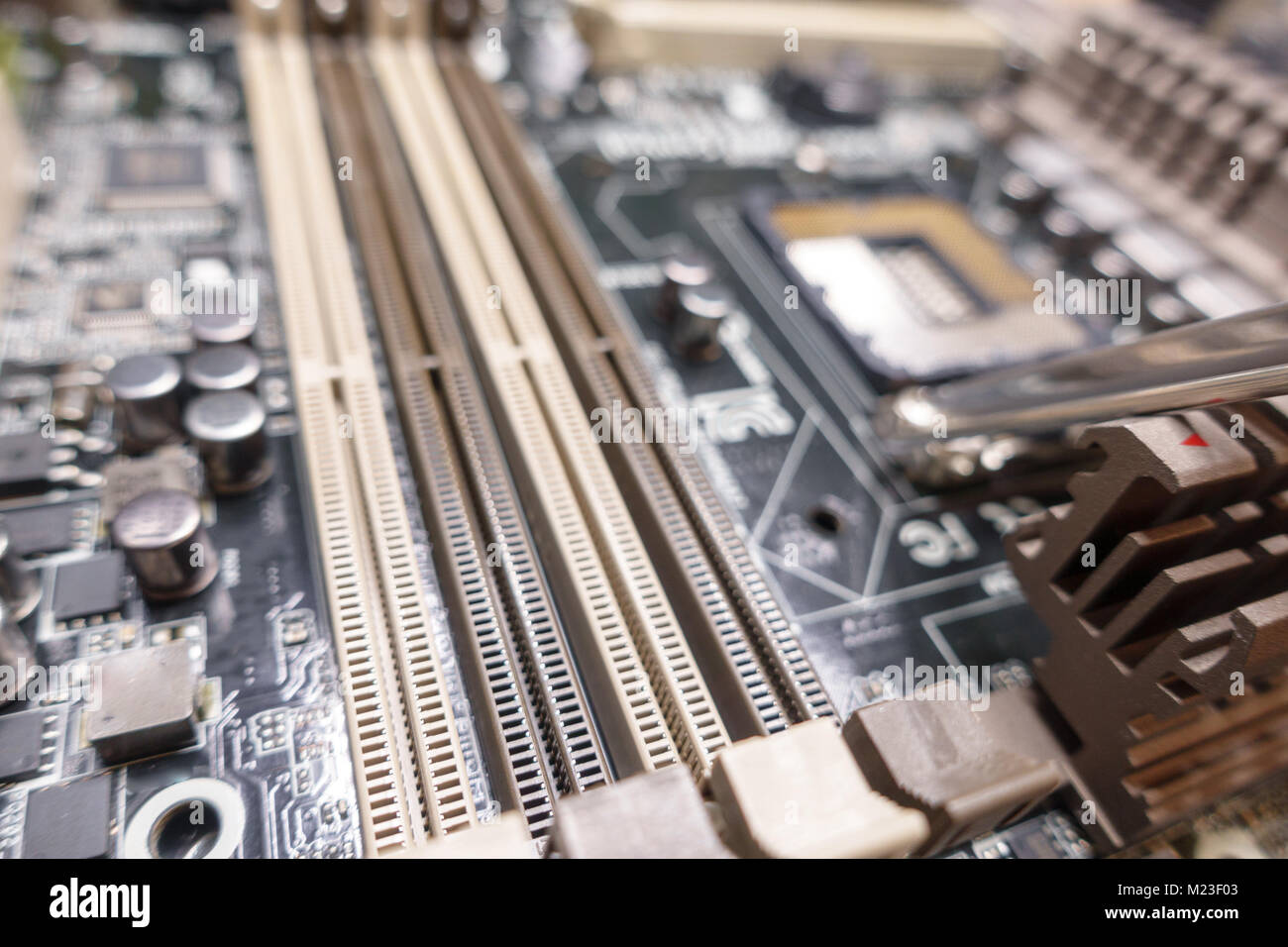 Memory slots and motherboard Stock Photo