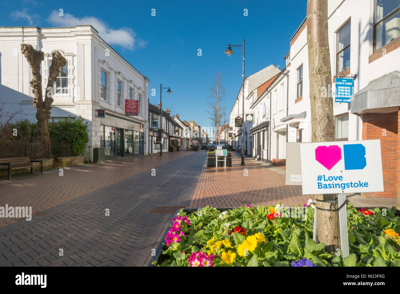 View along the pedestrianised London Street at the top of the town in Basingstoke, Hampshire, England, UK Stock Photo