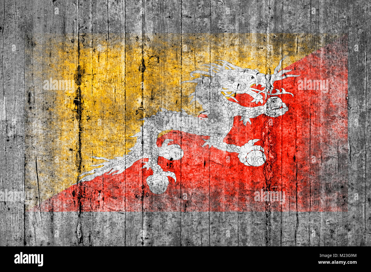 Bhutan flag painted on background texture gray concrete Stock Photo - Alamy