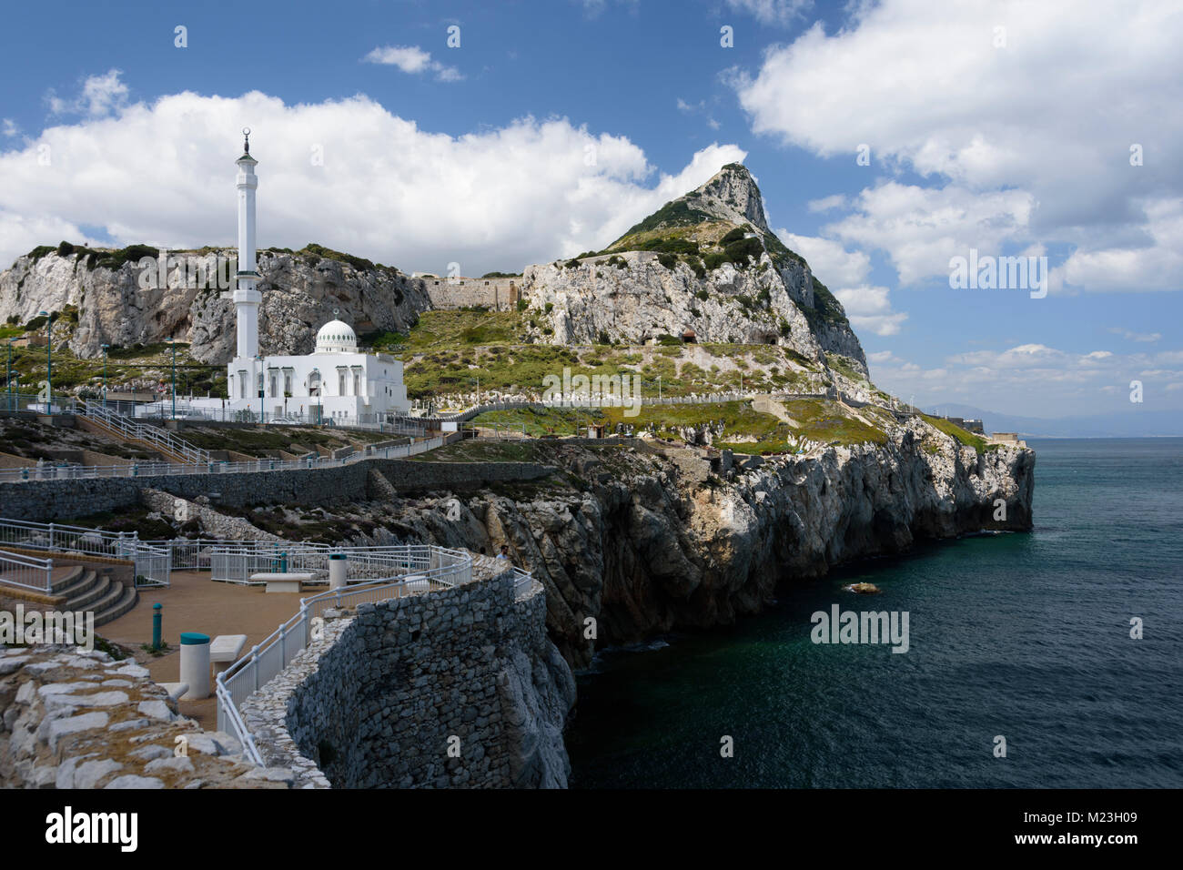 Gibraltar, The Ibrahim - al- Ibrahim Mosque on Europe Point. The southern tip of Europe. Stock Photo
