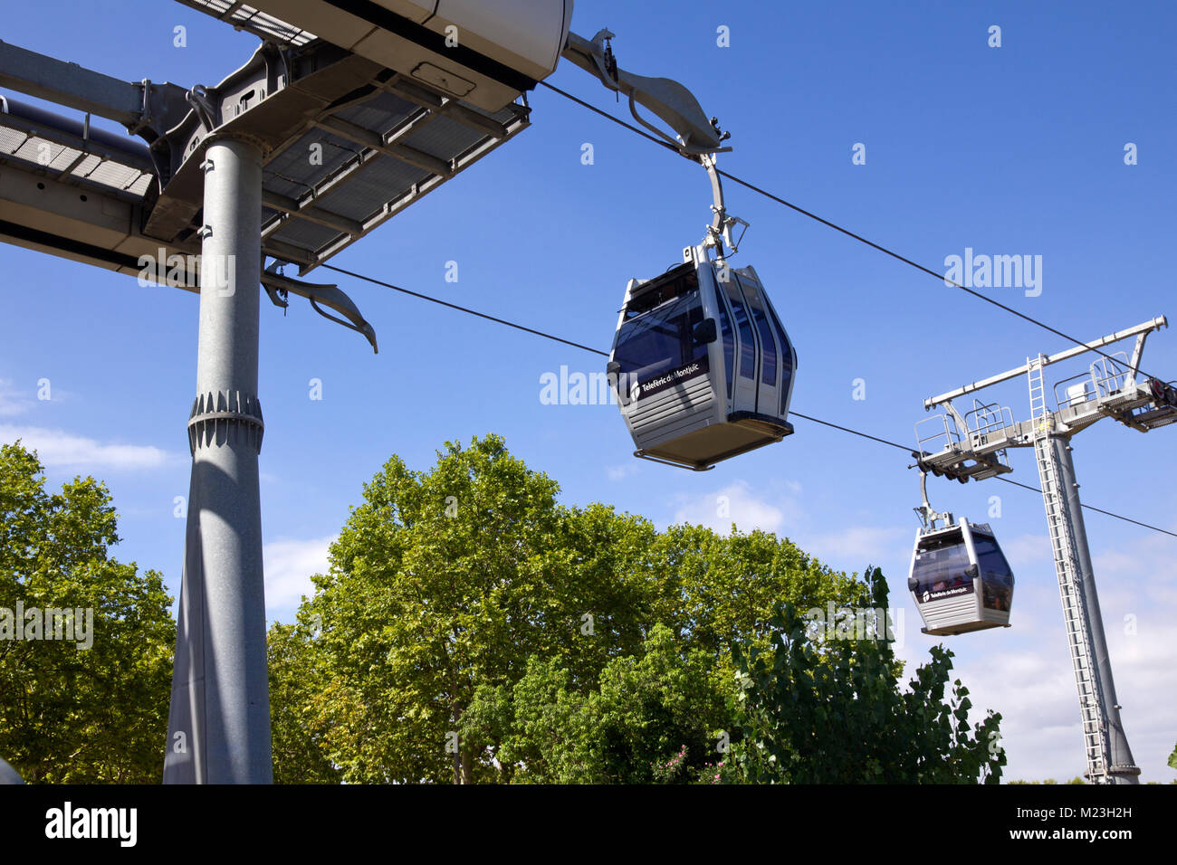 Montjuic Cable Cars Barcelona, Spain. Stock Photo