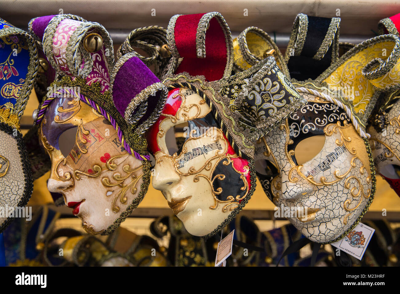 Venetian Carnival masks at Saint Mark's Square, Venice, Italy Stock Photo