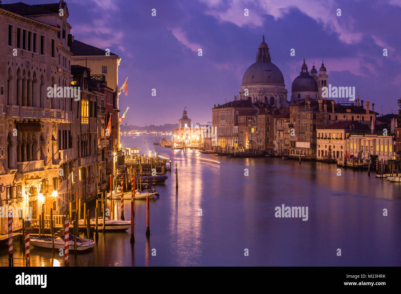 Grand Canal and Santa Maria basilica at twilight, Venice, Italy Stock Photo