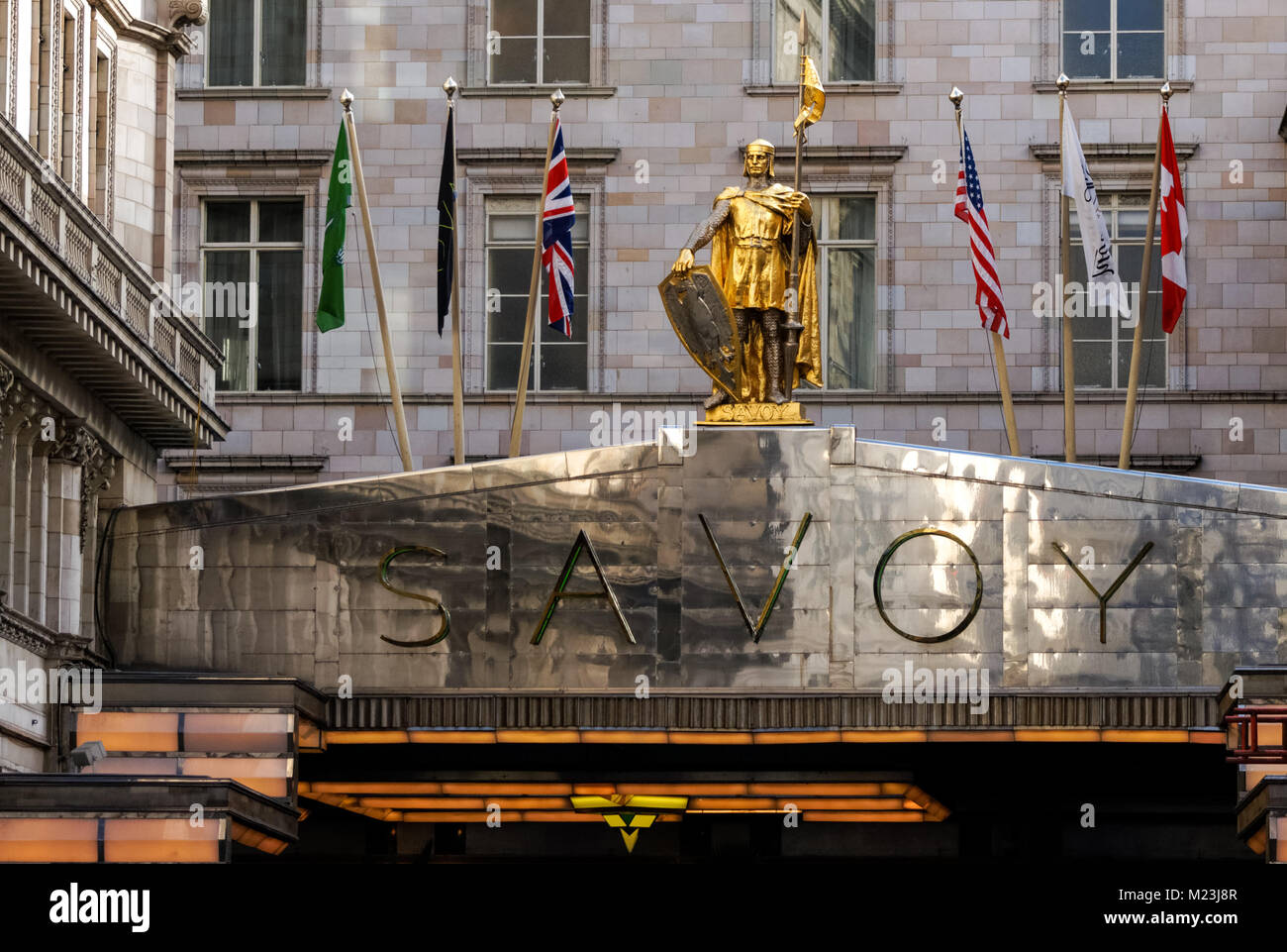 Savoy Hotel on Strand, exterior, entrance, London England United Kingdom UK Stock Photo