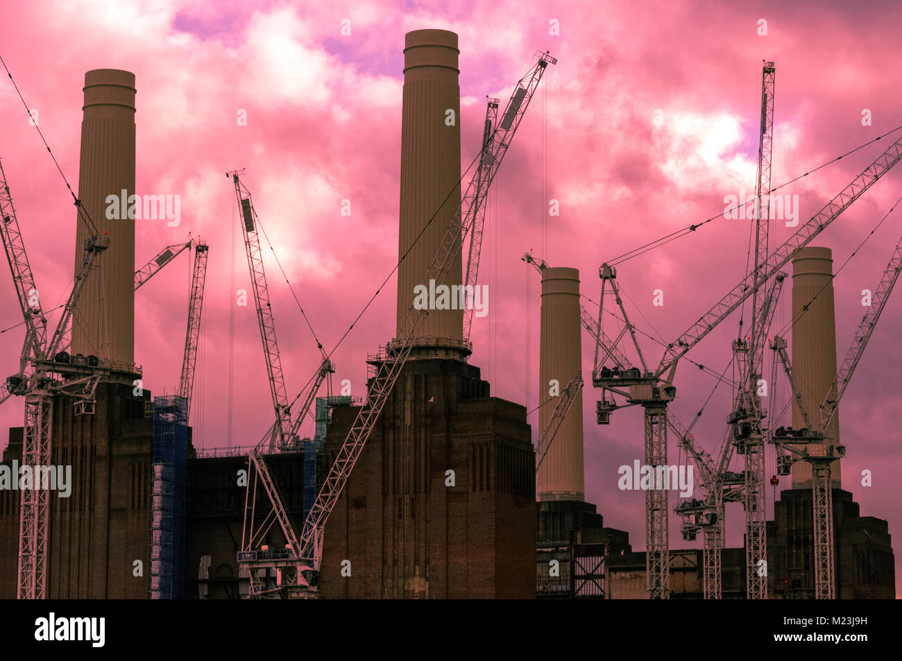 Redevelopment of Battersea Power Station in London with digitally
