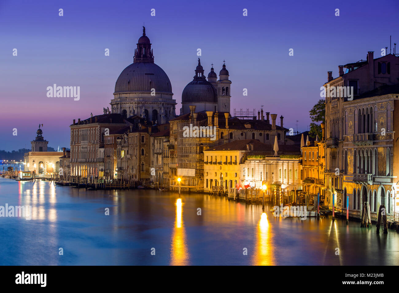 Grand Canal and Santa Maria basilica at twilight, Venice, Italy Stock Photo