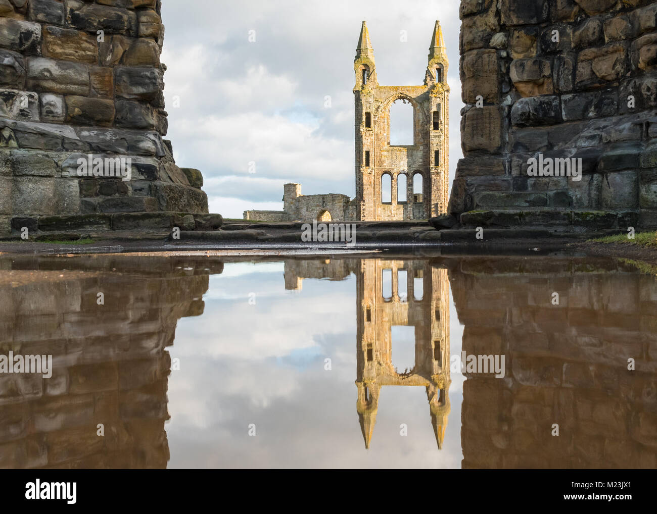 St Andrews Cathedral reflections, St Andrews, Fife, Scotland, UK Stock Photo