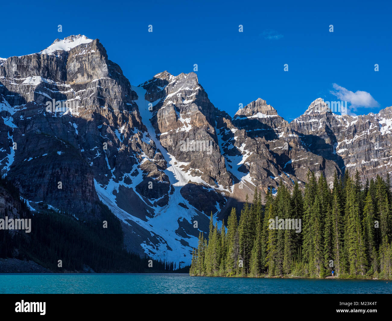 Peaks behind Moraine Lake, Lake Louise area of Banff National Park, Alberta, Canada. Stock Photo