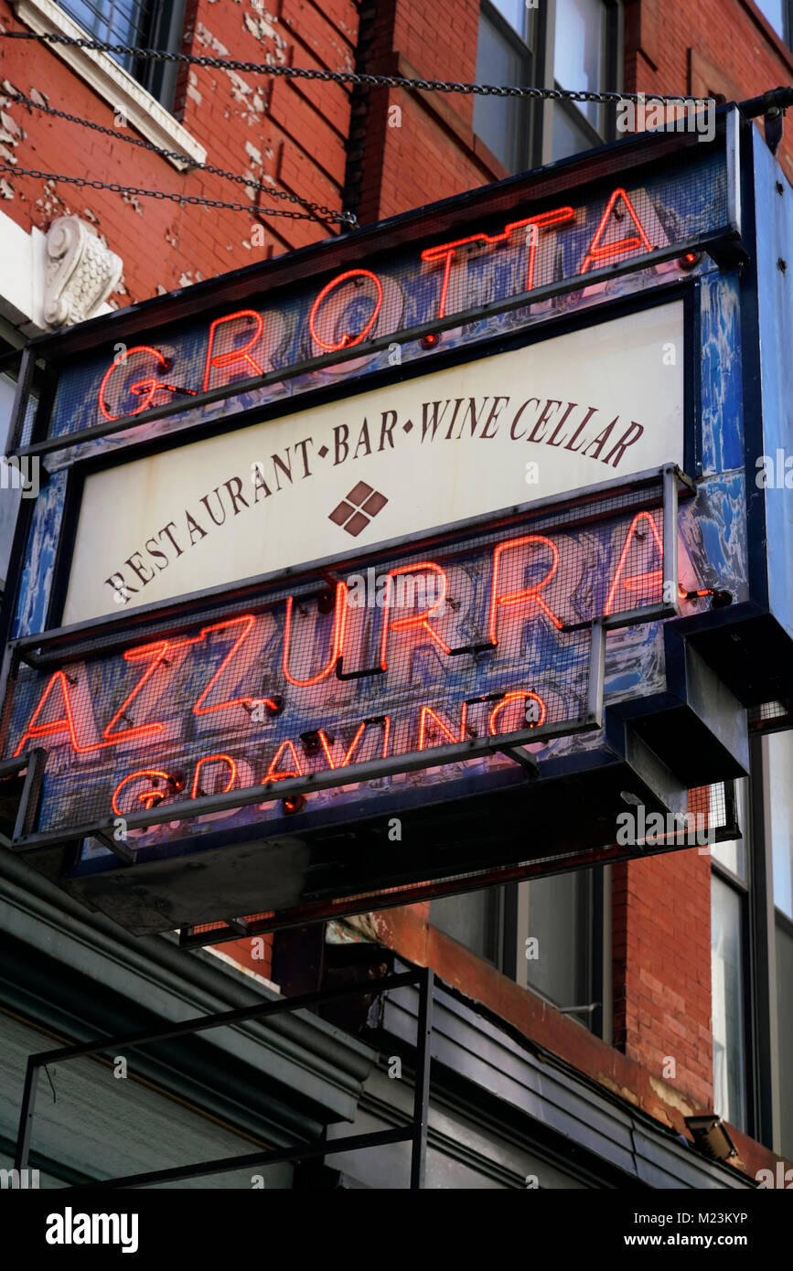 Sign of Italian restaurant in Little Italy neighborhood.Lower Manhattan