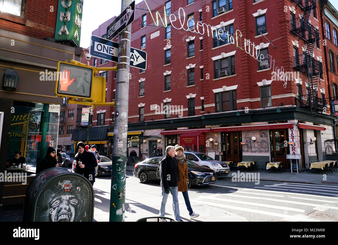 Welcome To Little Italy Sign Hanging At The Intersection Of Mulberry Street And Broome Street Lower Manhattan New York City Usa Stock Photo Alamy