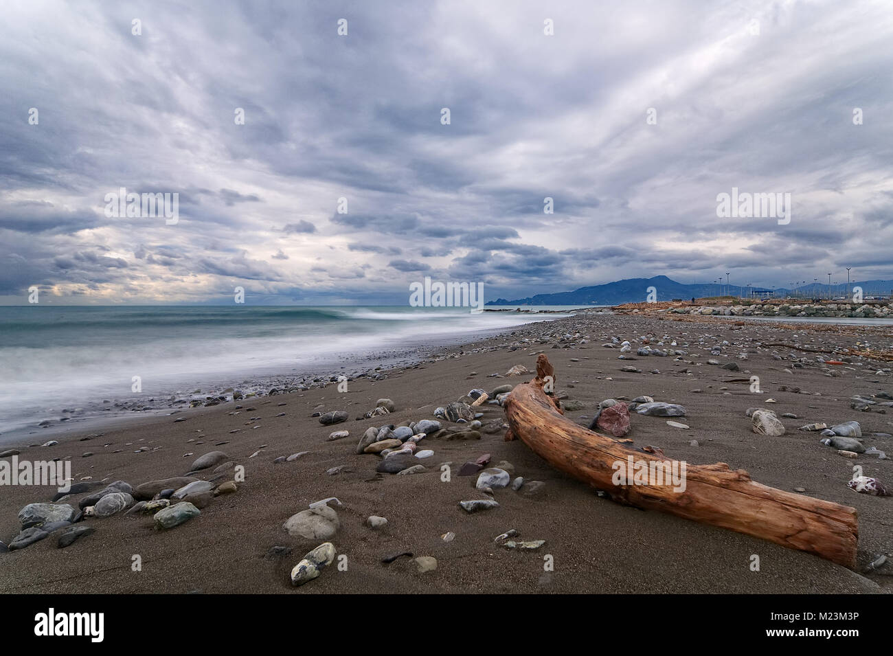 Mouth of the river Entella Chiavari Lavagna Long exposure Stock