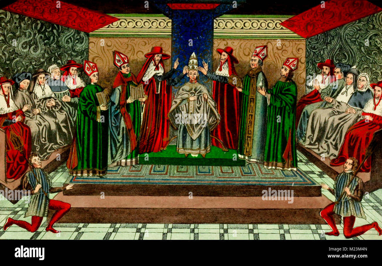 The Coronation of Pope Boniface at Rome after the death of Urban VI Stock Photo