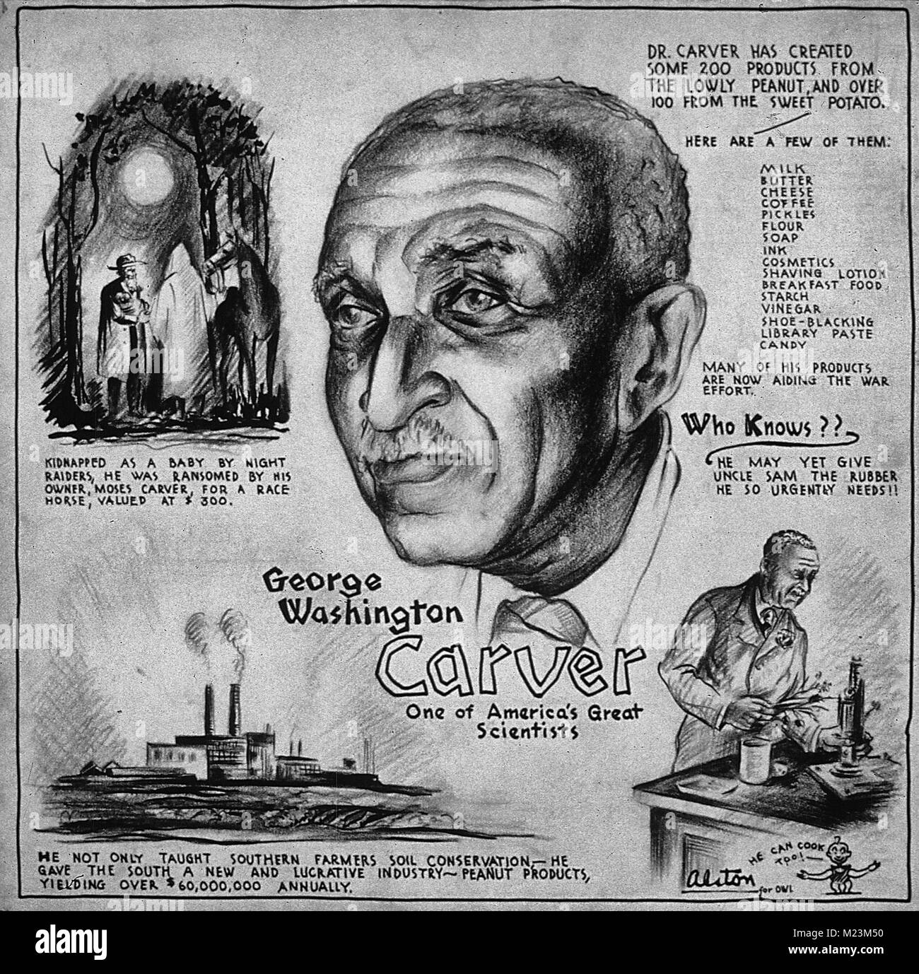 George Washington Carver - One of America's Greatest Scientists - Poster, circa 1943 Stock Photo