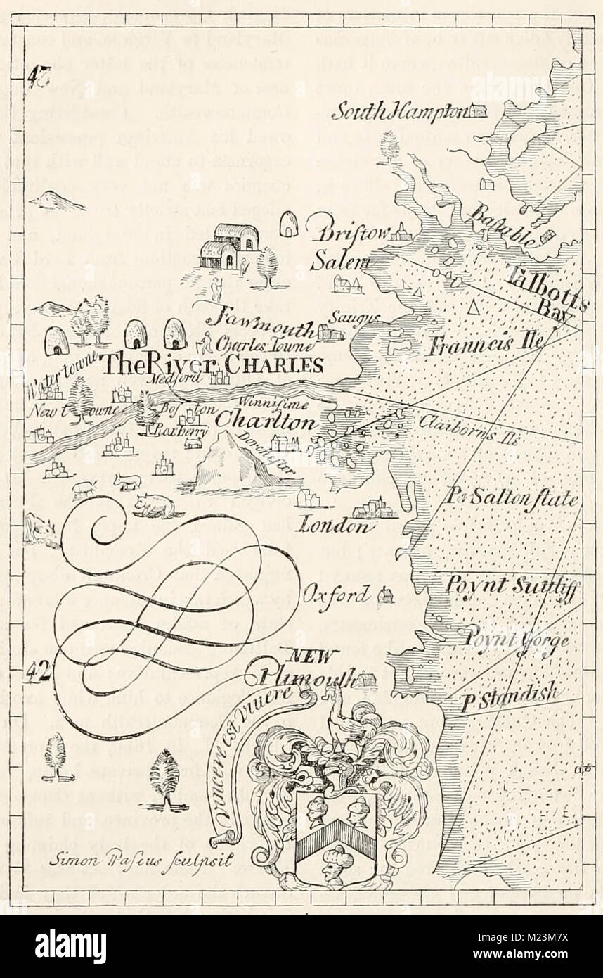 Part of Captain John Smith's Map of New England Stock Photo