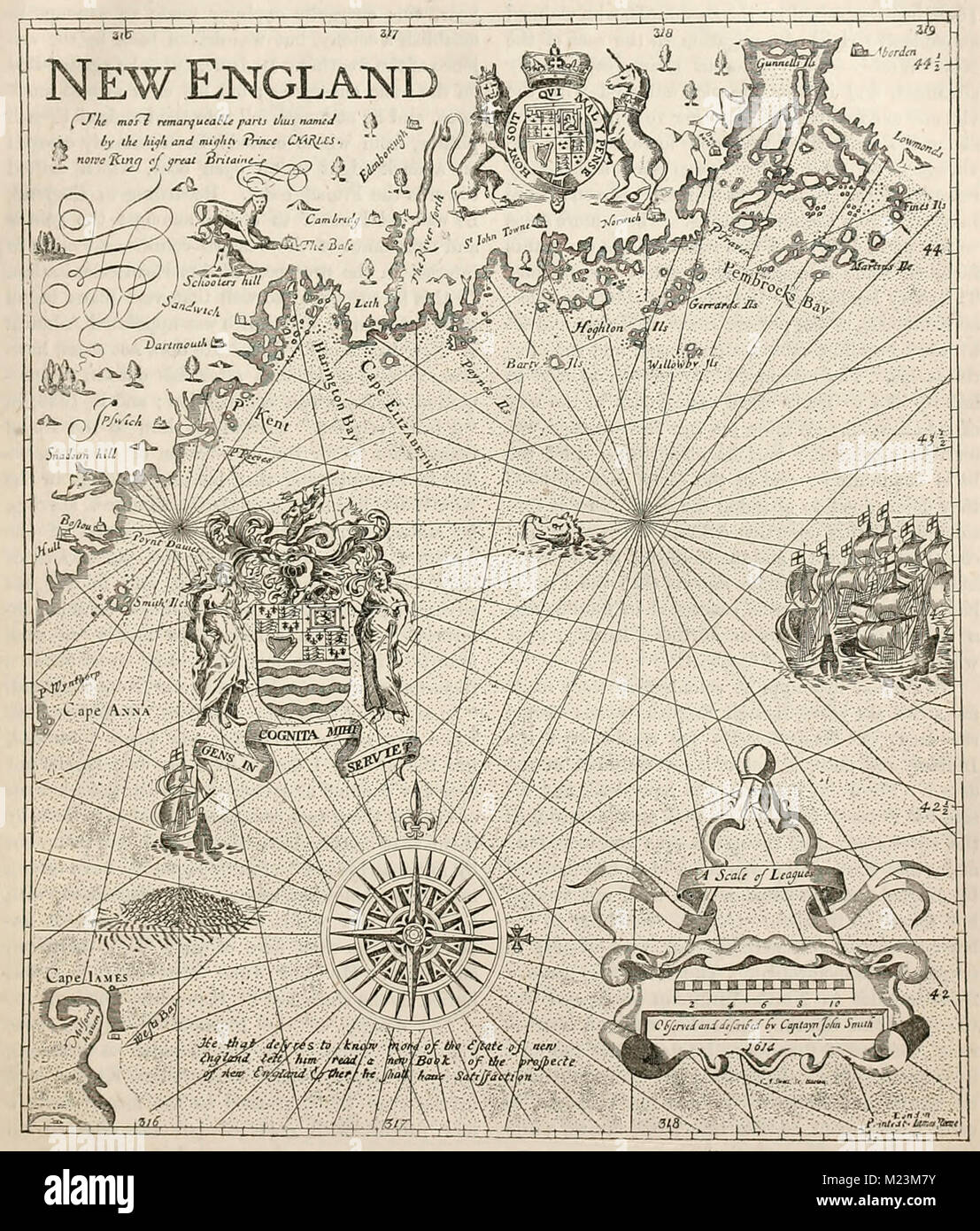 Part of Captain John Smith's Map of New England Stock Photo