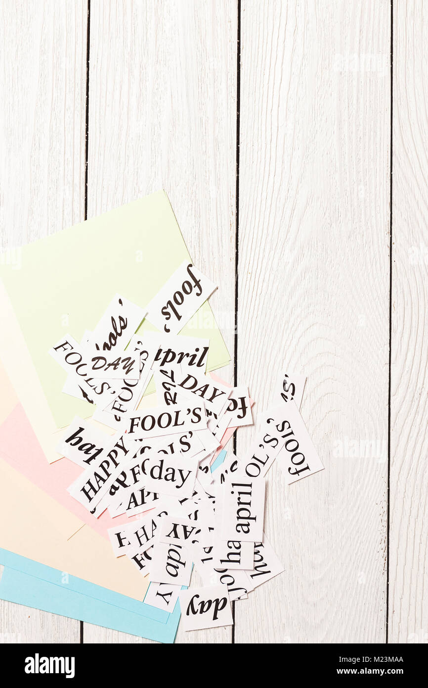 printed words Happy April Fools Day on wooden background Stock Photo