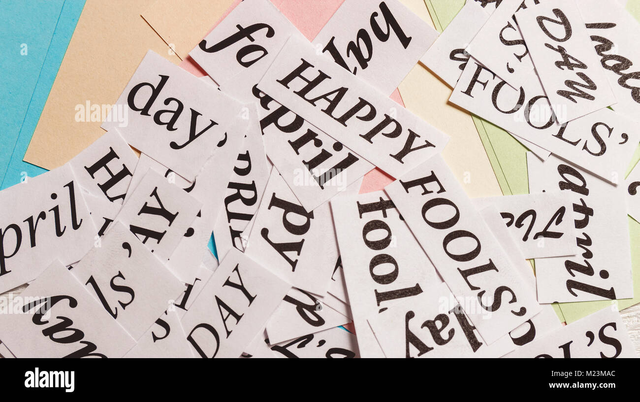 words Happy April Fools Day on colorful background Stock Photo