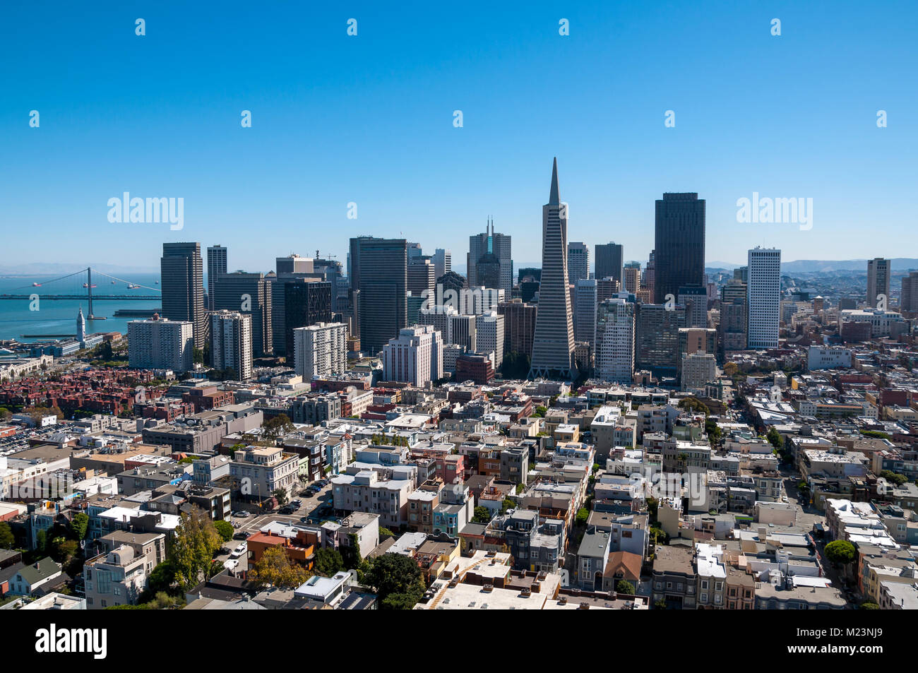 SAN FRANCISCO, CALIFORNIA - SEPTEMBER 9, 2015 - View of the Financial District from Coit Tower Stock Photo