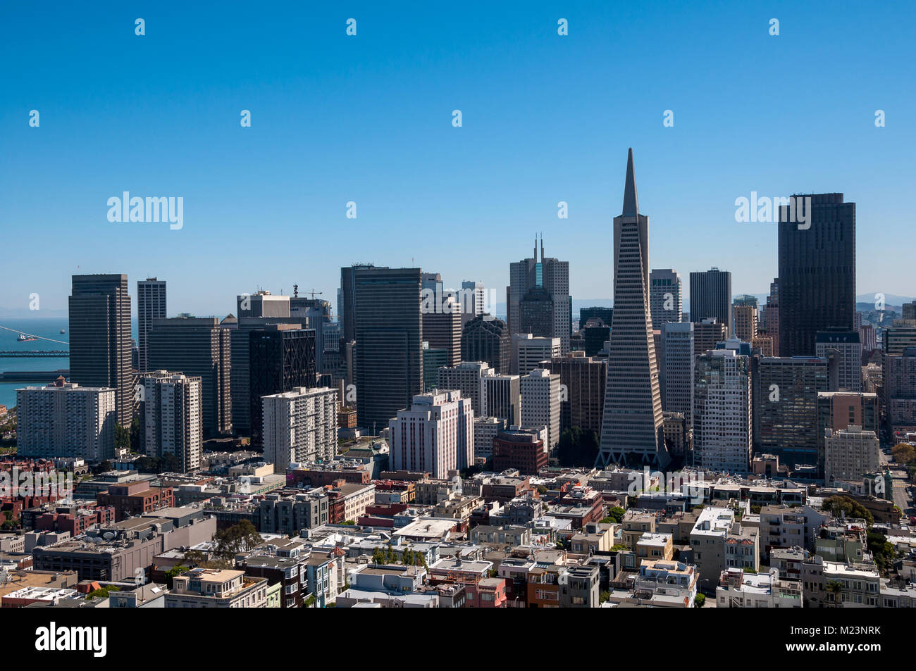 SAN FRANCISCO, CALIFORNIA - SEPTEMBER 9, 2015 - View of the Financial District from Coit Tower Stock Photo