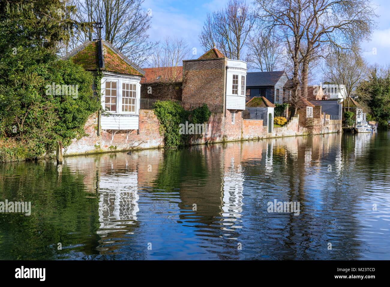 Gazebos by the River Lea in Ware, Hertfordshire Stock Photo