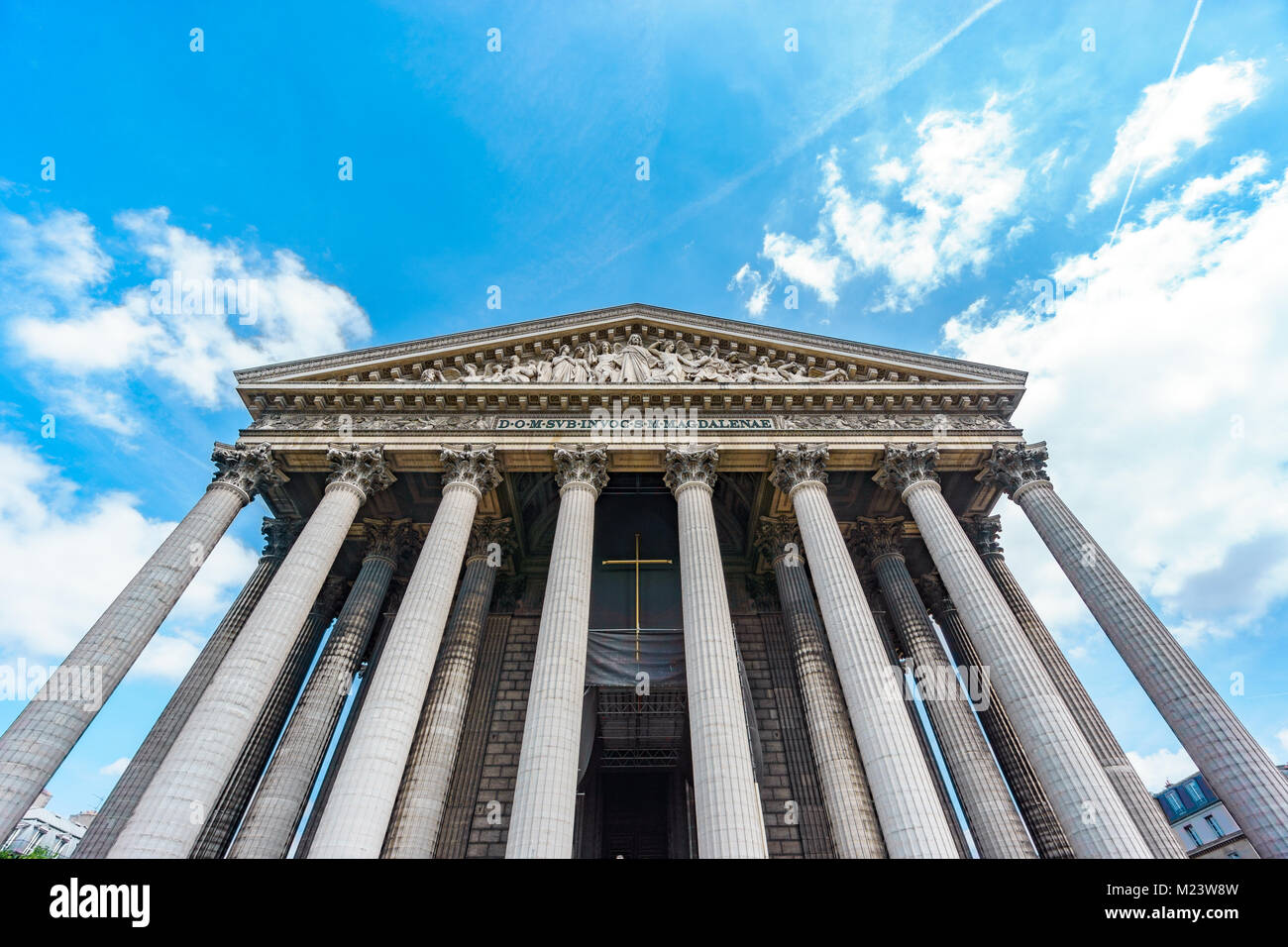 Bottom view of Magdalenae church in Roman style. Paris, France Stock Photo