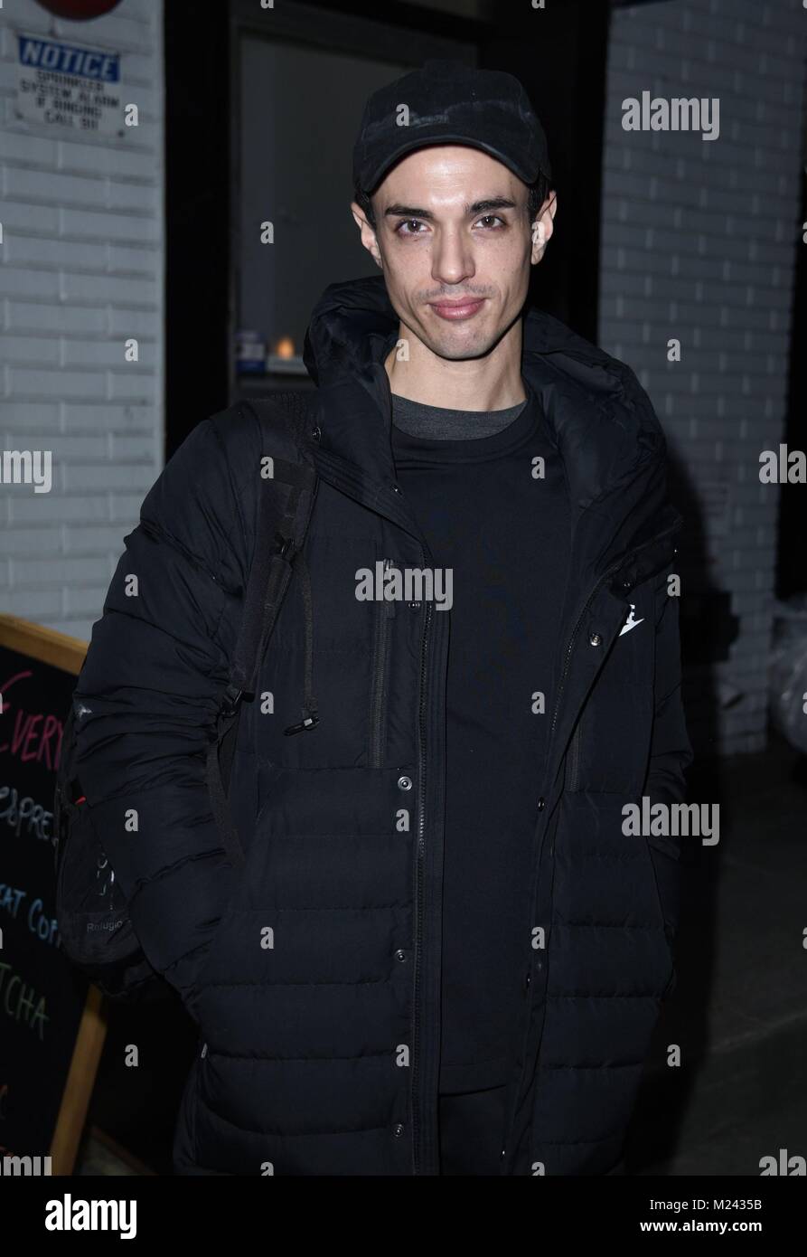 New York, NY, USA. 3rd Feb, 2018. James Cusati-Moyer, seen at the Classic Stage Company Theatre, Off-Broadway, after his play FIRE AND AIR out and about for Celebrity Candids - SAT, New York, NY February 3, 2018. Credit: Derek Storm/Everett Collection/Alamy Live News Stock Photo