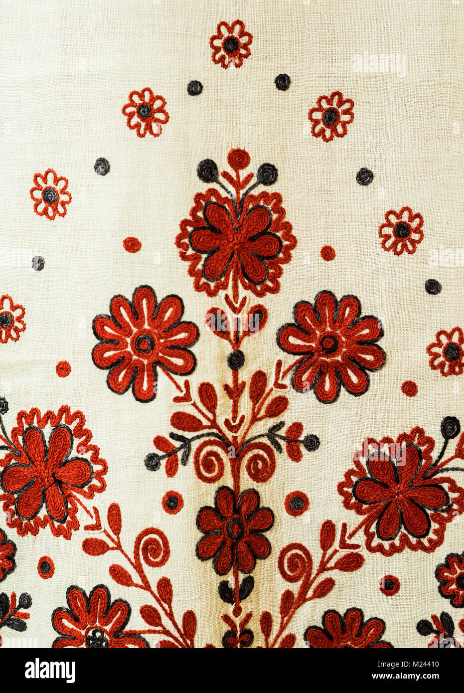 Traditional Ukrainian embroidery on a towel. 19th century. In the Local History Museum of Boryspil there is an exhibition where women's folk costumes of the late 19th and early 20th centuries are presented. Credit: Igor Golovnov/Alamy Live News Stock Photo