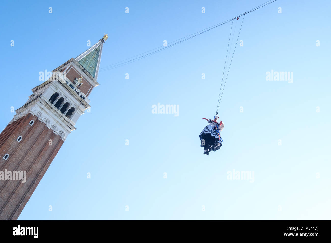 Venice, Italy. 4th Feb, 2018. Elisa Costantini, 19, Maria of the year 2017, shortly after 11 am flew down from the bell tower to a crowded but tidy piazza San Marco. Credit: Gentian Polovina/Alamy Live News Stock Photo