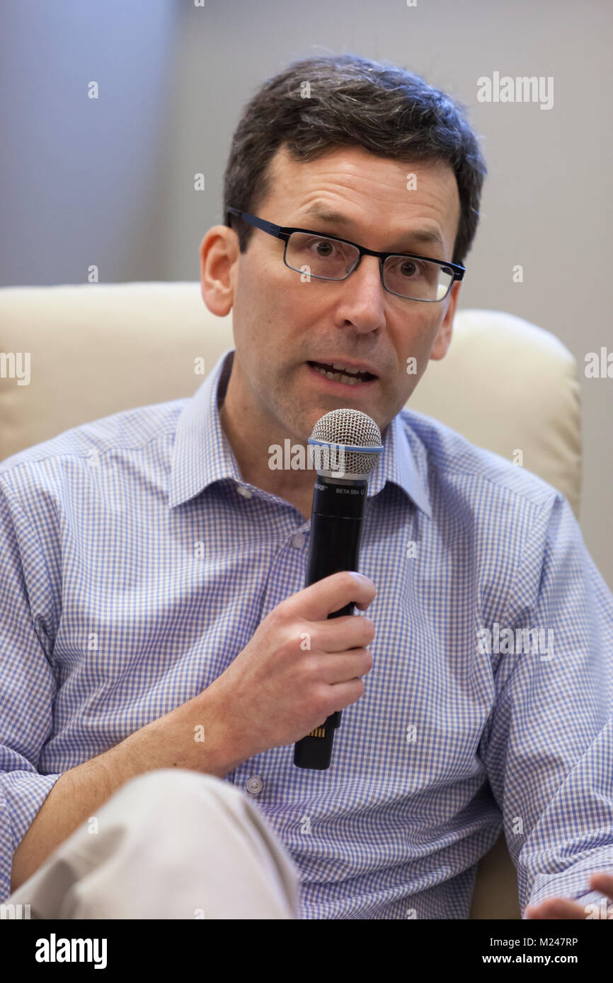 Seattle, Washington: Bob Ferguson speaks during the 'The Fate of the DREAMers' panel at the Crosscut Festival at Seattle University. Discussing the impending end of the DACA program and the fate of the young immigrants affected are Washington state’s attorney general Bob Ferguson, conservative radio host John Carlson, former Seattle University student body president and DACA recipient Carlos Rodriguez and Crosscut’s moderator Lilly Fowler. The two-day event featured conversations with governors, mayors and other civic, business and cultural leaders. Credit: Paul Christian Gordon/Alamy Live New Stock Photo