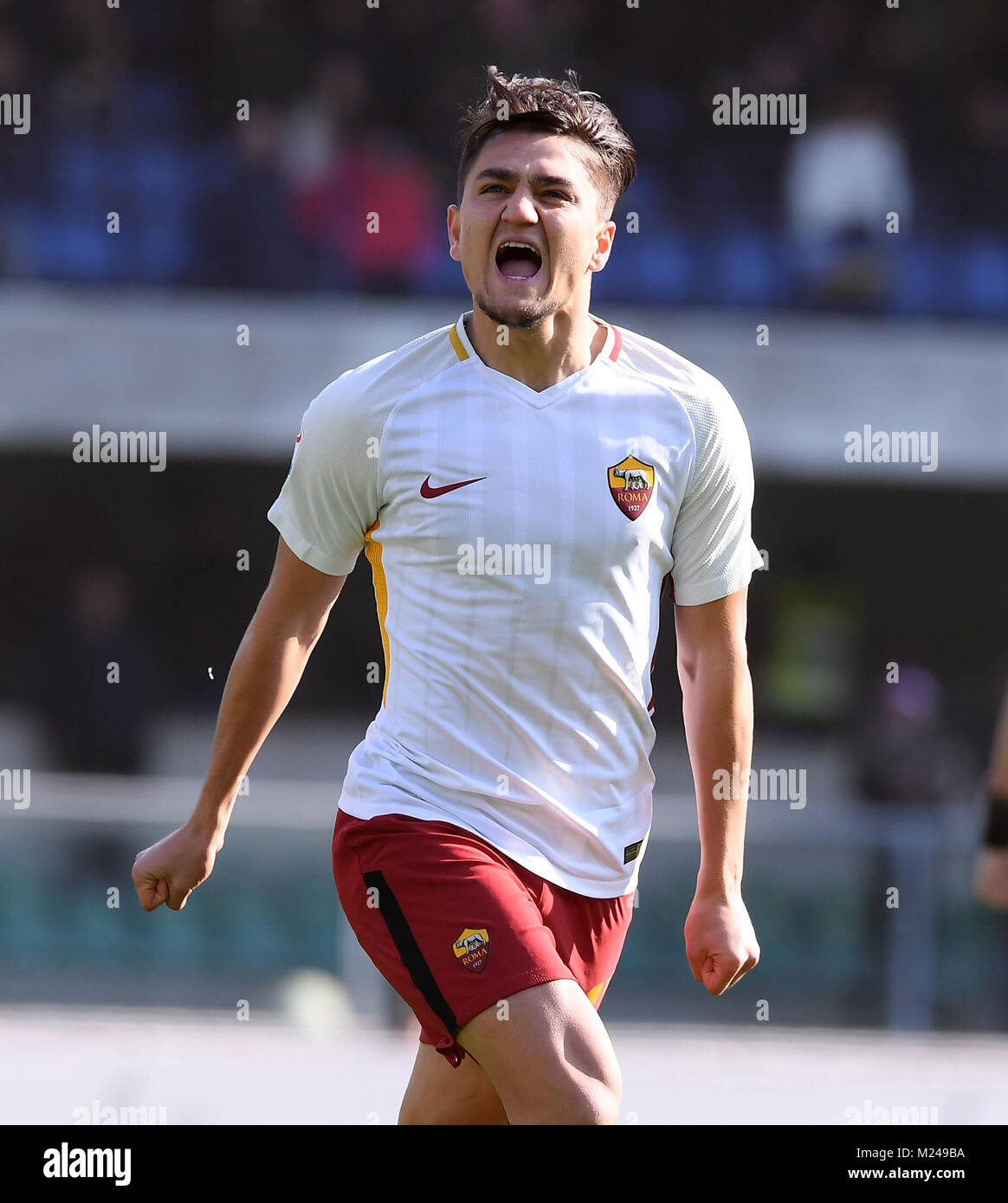 Cengiz Roma Verona, Italy. 4th Feb, 2018. Cengiz Under of Roma celebrates during a ...