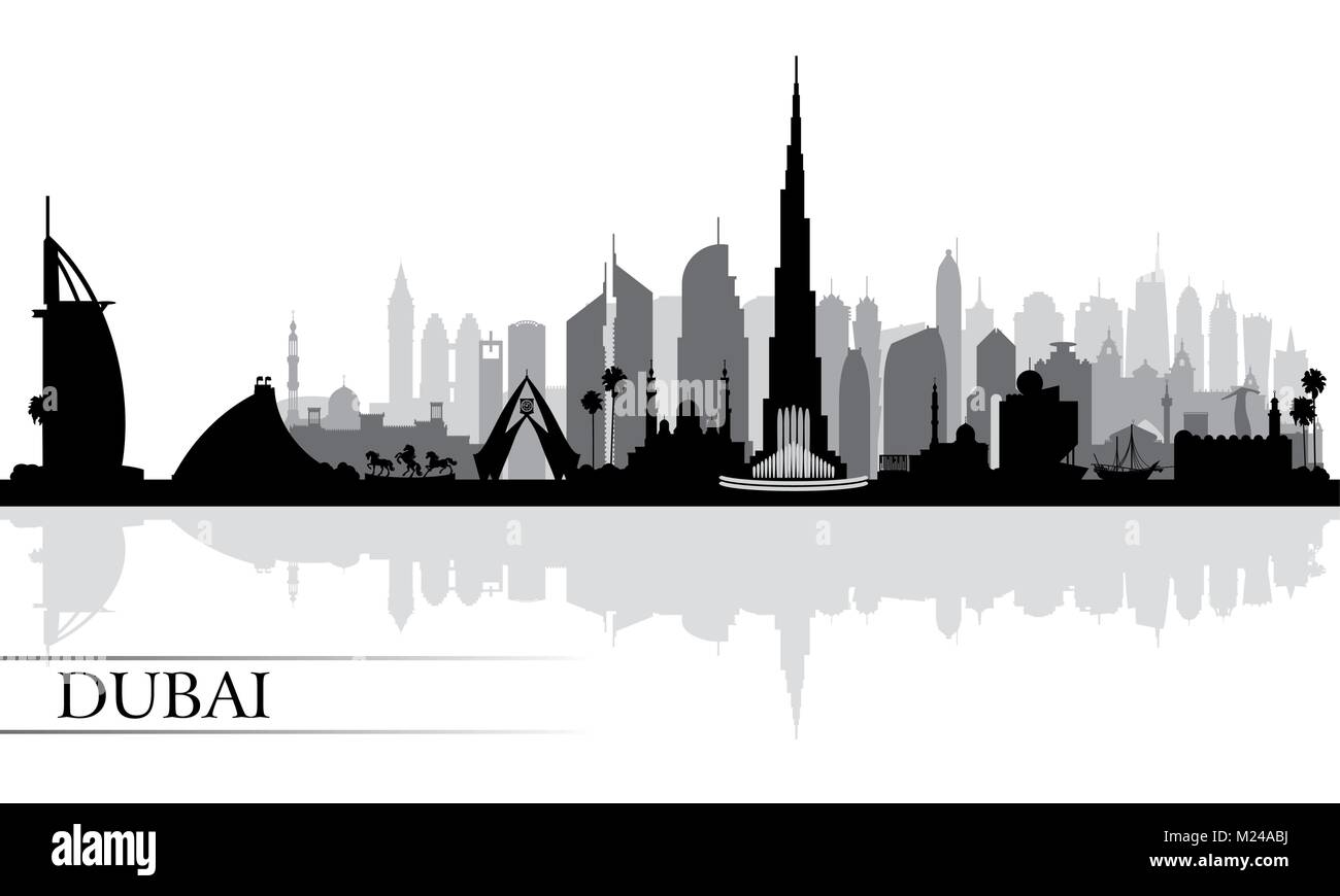 Dubai City Skyline Silhouette Background Vector Illustration Stock 