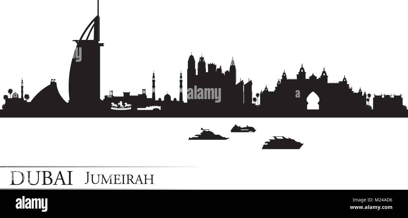 Dubai Jumeirah skyline silhouette background, vector illustration Stock Vector