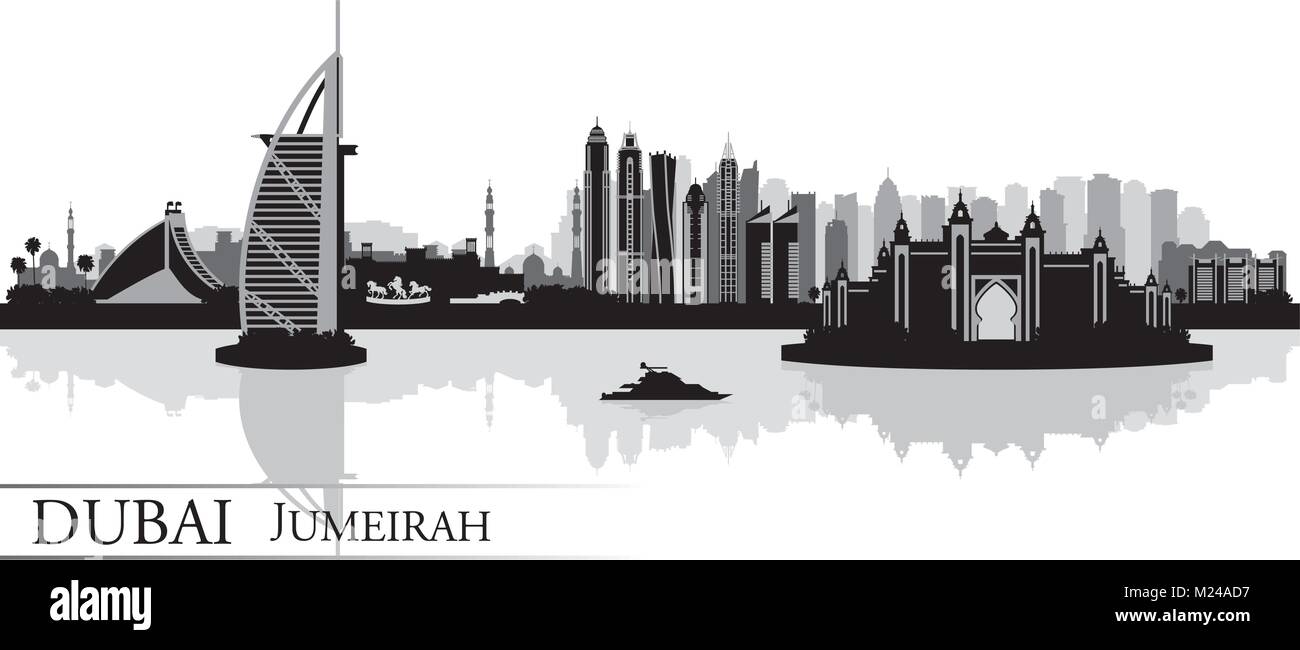Dubai Jumeirah skyline silhouette background, vector illustration Stock Vector