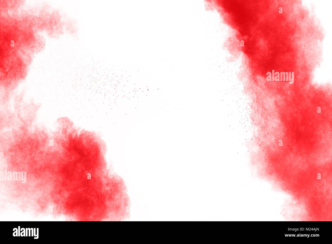 abstract red dust splattered on white background. Red powder explosion ...