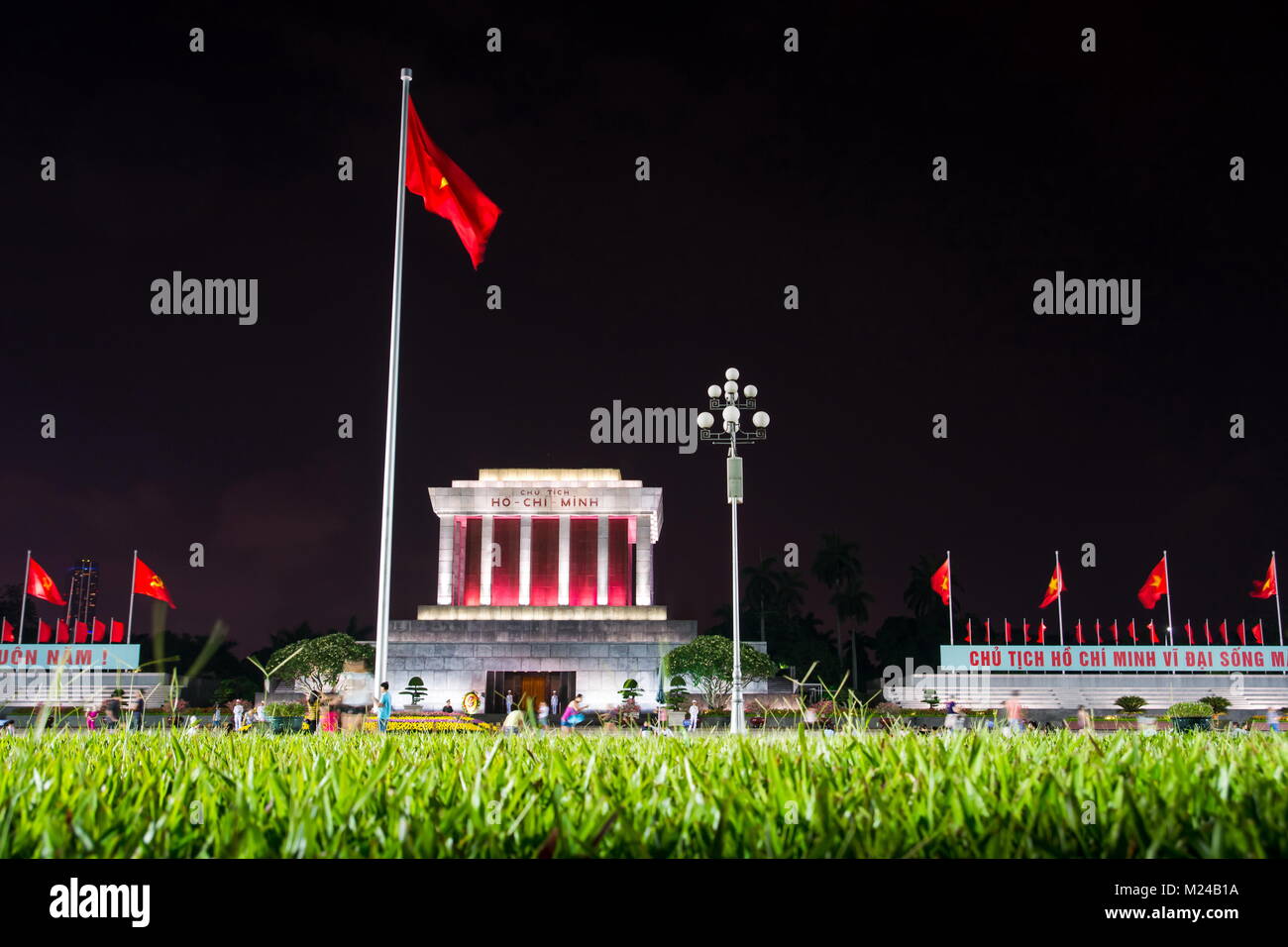 HANOI, VIETNAM - MAY 22, 2017: Ba Dình Square crowded with visitors and Ho Chi Minh Mausoleum in Hanoi Vietnam at night. On this place president Ho Ch Stock Photo