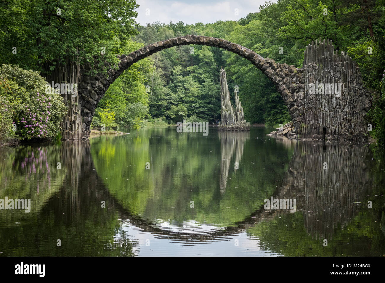 Rakotz Bridge Reflection Brandenburg Lake Tourism green Stock Photo