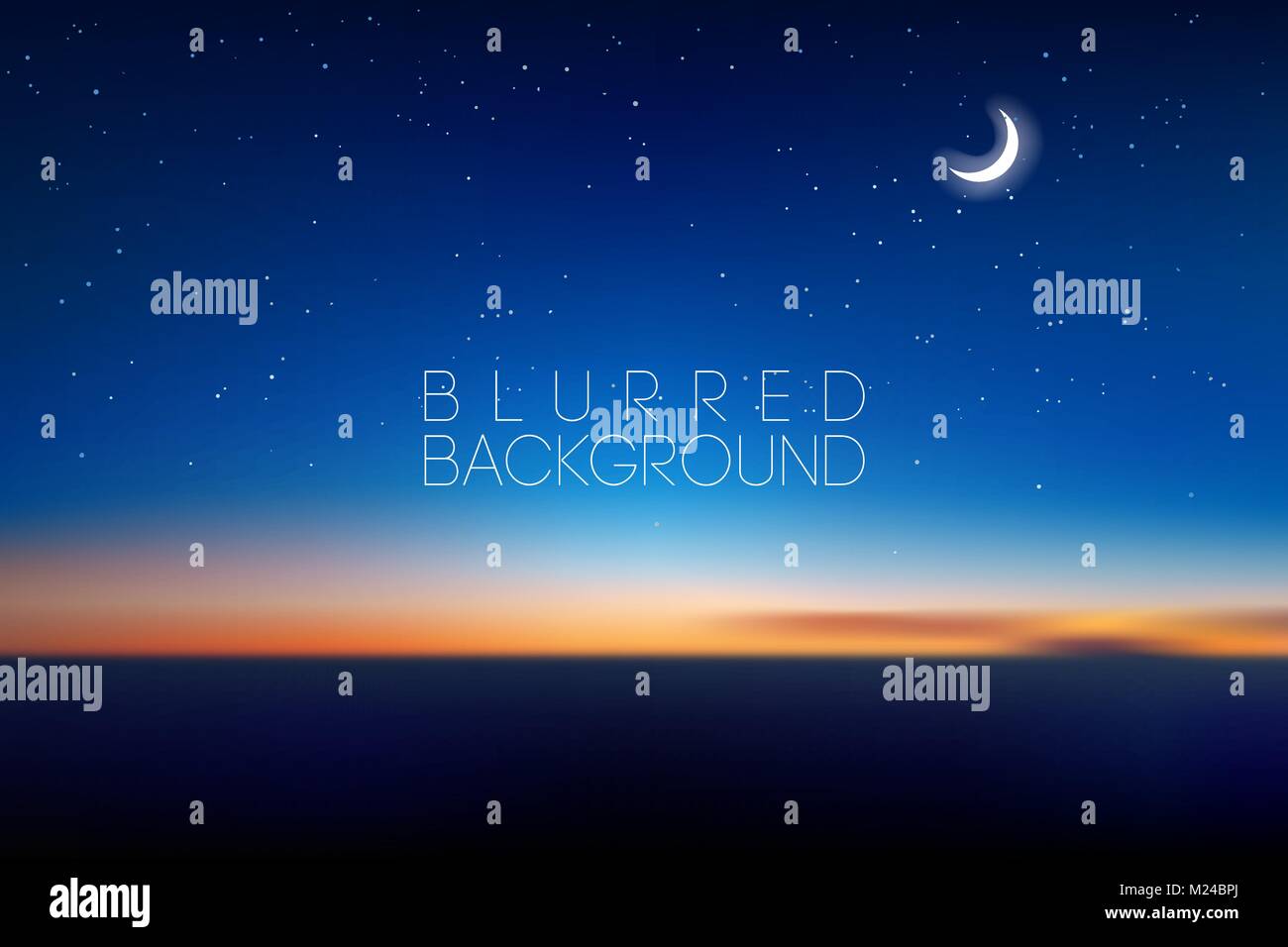 horizontal wide blurred mountain night stars sky background - night colors with moon Stock Vector