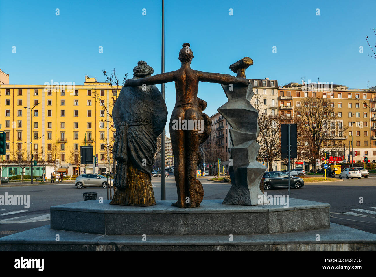 Le Tre Grazie meaning, three thank yous, by Salvatore Fiume on Piazza Piedmonte, Milan, Italy Stock Photo