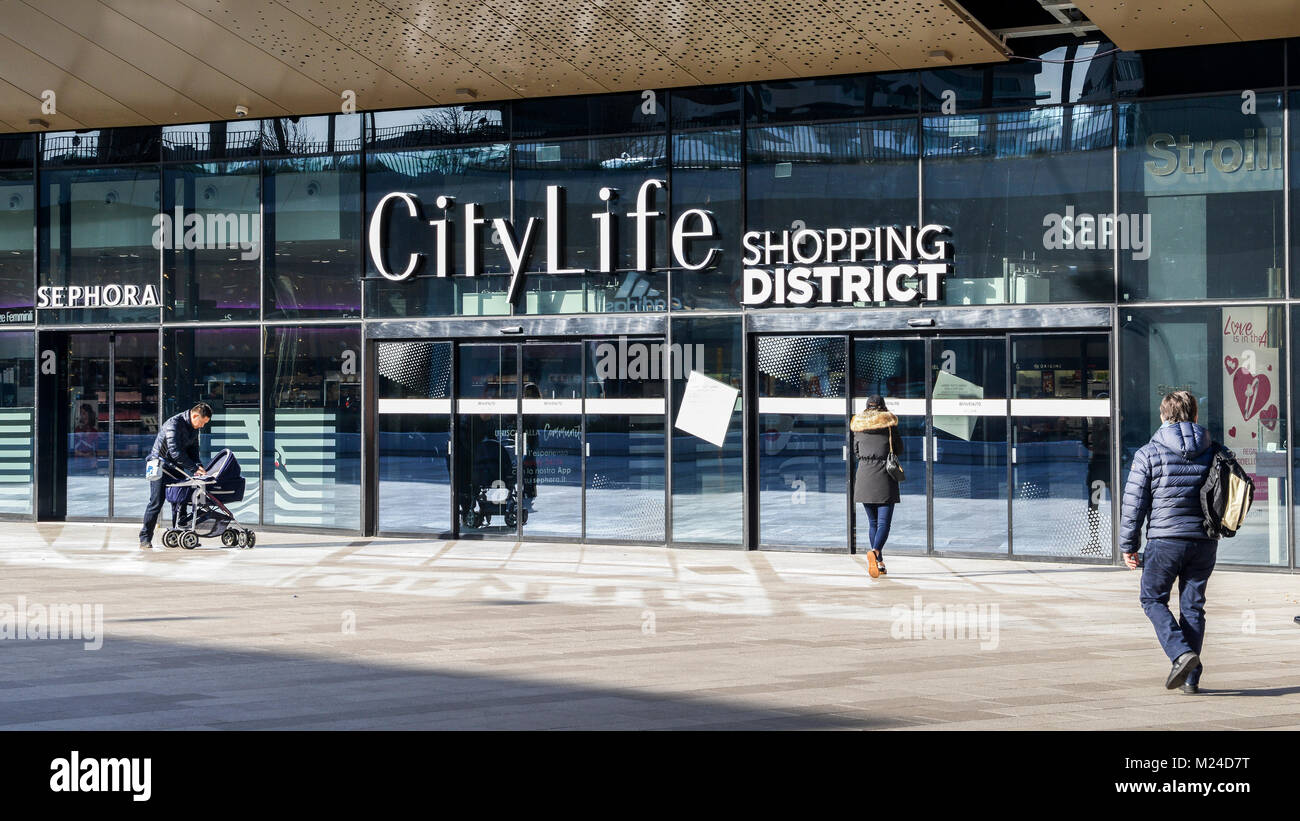 CityLife Shopping District, opened in Oct 2017 is a shopping centre with 100 shops in the Tre Torri district Stock Photo