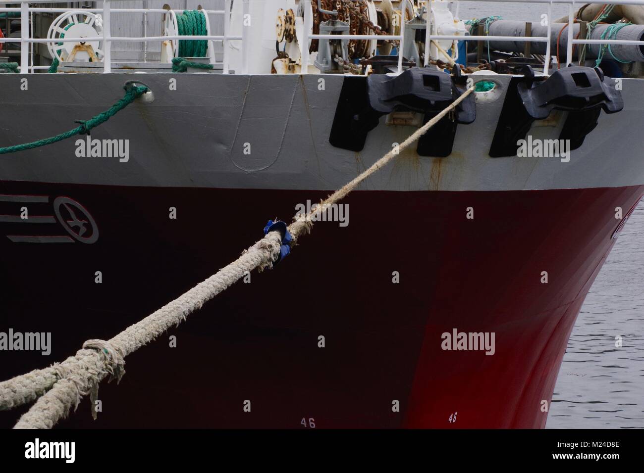 Red Metal Fishing Boat Bow. Moored at Kyle of Lochalsh, Skye, Scotland