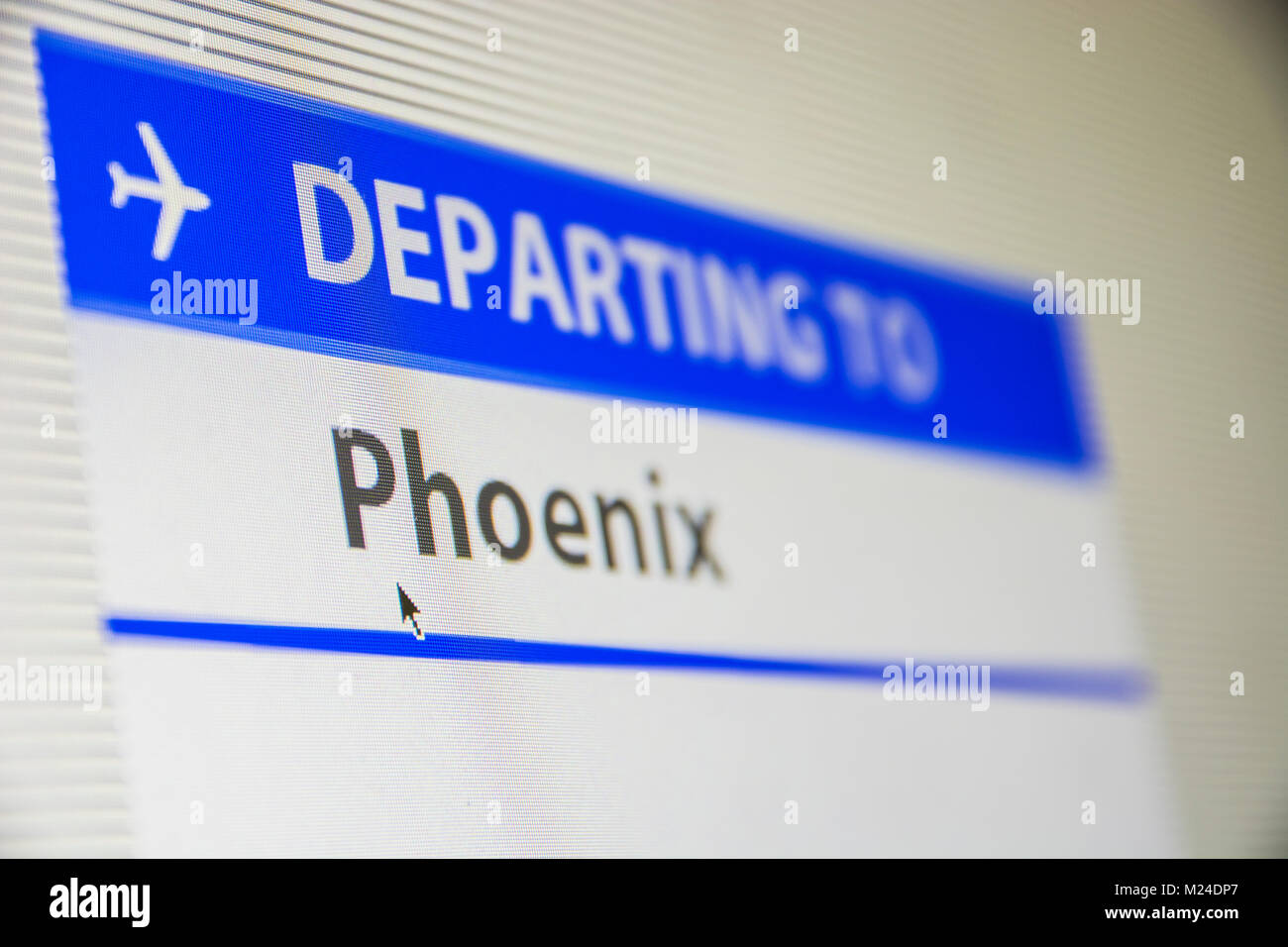 Computer screen close-up of flight to Phoenix Stock Photo