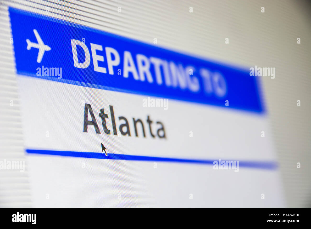 Computer screen close-up of flight to Atlanta Stock Photo