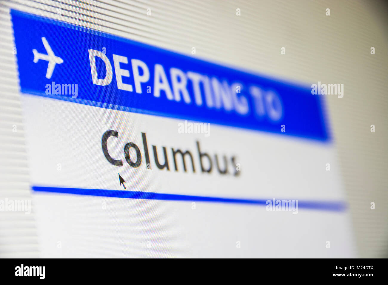 Computer screen close-up of flight to Colombus Stock Photo