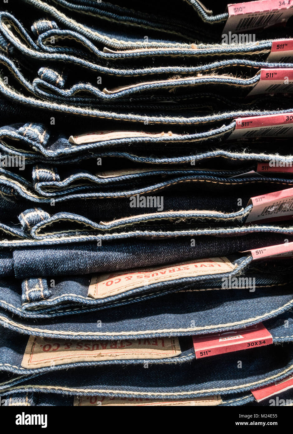 Levi jeans display in Levi store. Stock Photo