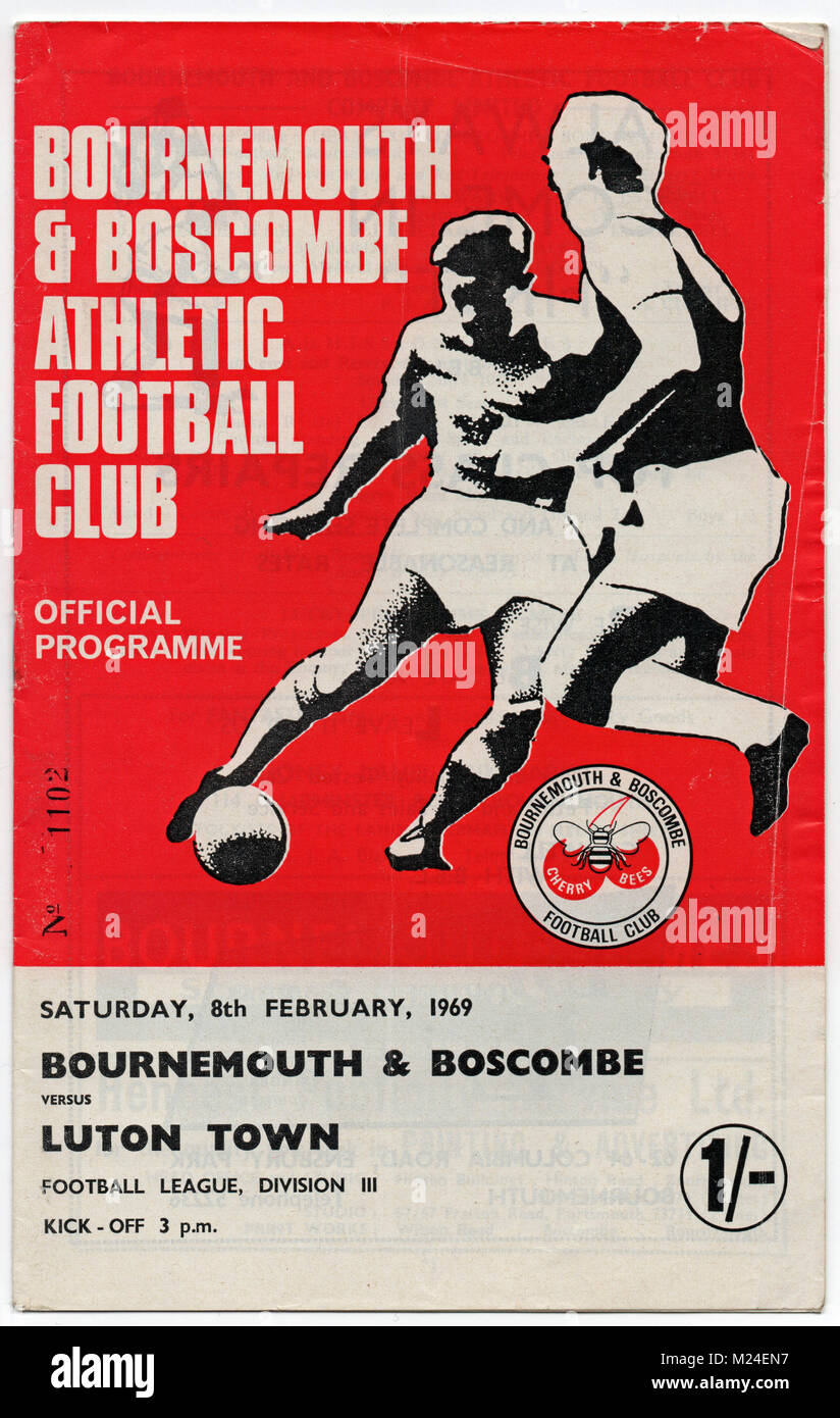 Football Programme Bournemouth V Luton Town 8th February 1969 Luton