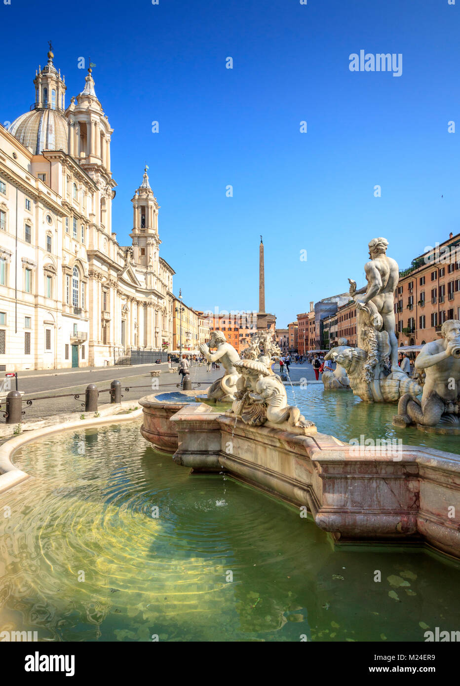Piazza Navona and Moor fountain in the morning, Rome,Italy. Rome Piazza Navona is one of the main attractions of Rome and Italy Stock Photo
