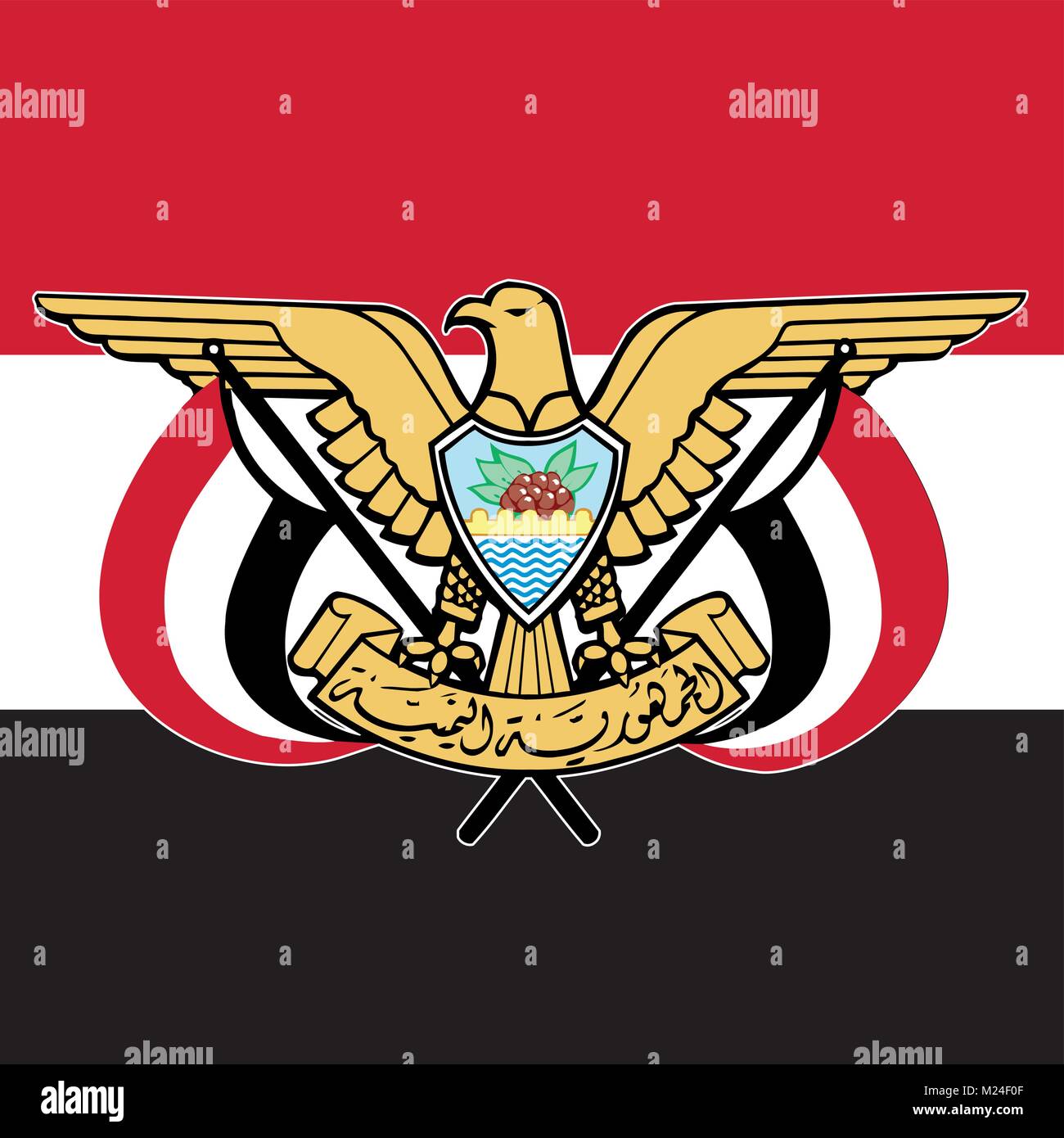 Yemen coat of arms and flag, official symbols of the nation Stock Vector